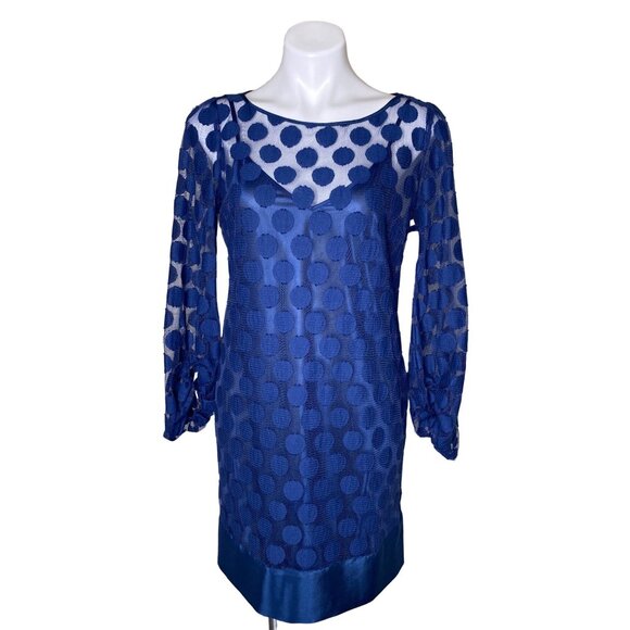 Laundry By Shelli Segal NWT $195 Night Sky Polka Dot Sheer Overlay Dress, Size 8 - Picture 2 of 10